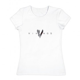 Женская футболка хлопок с принтом Викинги 1 , 100% хлопок | прямой крой, круглый вырез горловины, длина до линии бедер, слегка спущенное плечо | vikings | викинги