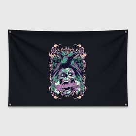 Флаг-баннер с принтом Анархия , 100% полиэстер | размер 67 х 109 см, плотность ткани — 95 г/м2; по краям флага есть четыре люверса для крепления | ад | ворон | дым | дьявол | пламя | птица | череп