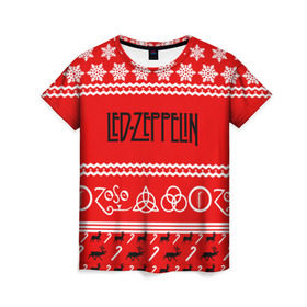 Женская футболка 3D с принтом Праздничный Led Zeppelin , 100% полиэфир ( синтетическое хлопкоподобное полотно) | прямой крой, круглый вырез горловины, длина до линии бедер | led zeppelin | блюз | группа | джимми пейдж | джон генри бонэм | джон пол джонс | знак | красный | лед зепелен | лед зеппелин | метал | надпись | новогодний | новый год | праздник | роберт плант | рождество