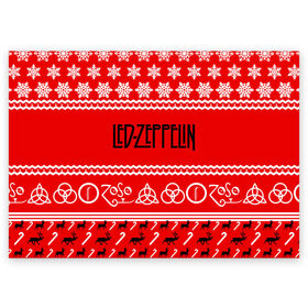 Поздравительная открытка с принтом Праздничный Led Zeppelin , 100% бумага | плотность бумаги 280 г/м2, матовая, на обратной стороне линовка и место для марки
 | led zeppelin | блюз | группа | джимми пейдж | джон генри бонэм | джон пол джонс | знак | красный | лед зепелен | лед зеппелин | метал | надпись | новогодний | новый год | праздник | роберт плант | рождество