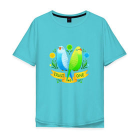 Мужская футболка хлопок Oversize с принтом Попугаи арт , 100% хлопок | свободный крой, круглый ворот, “спинка” длиннее передней части | волнистый попугай | джунгли | попугай