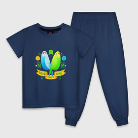 Детская пижама хлопок с принтом Попугаи арт , 100% хлопок |  брюки и футболка прямого кроя, без карманов, на брюках мягкая резинка на поясе и по низу штанин
 | волнистый попугай | джунгли | попугай