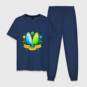Мужская пижама хлопок с принтом Попугаи арт , 100% хлопок | брюки и футболка прямого кроя, без карманов, на брюках мягкая резинка на поясе и по низу штанин
 | Тематика изображения на принте: волнистый попугай | джунгли | попугай