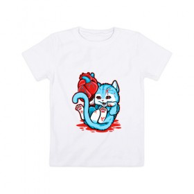 Детская футболка хлопок с принтом кот и клубок , 100% хлопок | круглый вырез горловины, полуприлегающий силуэт, длина до линии бедер | Тематика изображения на принте: 