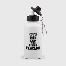 Бутылка спортивная с принтом Keep calm and listen Placebo , металл | емкость — 500 мл, в комплекте две пластиковые крышки и карабин для крепления | 
