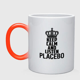 Кружка хамелеон с принтом Keep calm and listen Placebo , керамика | меняет цвет при нагревании, емкость 330 мл | Тематика изображения на принте: 