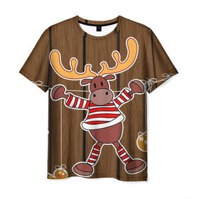 Мужская футболка 3D с принтом Мастерская Деда Мороза , 100% полиэфир | прямой крой, круглый вырез горловины, длина до линии бедер | зима | игрушки | лед | лось | олень | праздник | рога | снежинка | узор | украшения