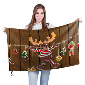 Флаг 3D с принтом Мастерская Деда Мороза , 100% полиэстер | плотность ткани — 95 г/м2, размер — 67 х 109 см. Принт наносится с одной стороны | зима | игрушки | лед | лось | олень | праздник | рога | снежинка | узор | украшения