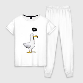 Женская пижама хлопок с принтом чайка , 100% хлопок | брюки и футболка прямого кроя, без карманов, на брюках мягкая резинка на поясе и по низу штанин | чайка