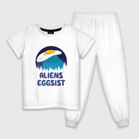 Детская пижама хлопок с принтом НЛО яйца , 100% хлопок |  брюки и футболка прямого кроя, без карманов, на брюках мягкая резинка на поясе и по низу штанин
 | инопланетяне | нло | секретные материалы | яйца