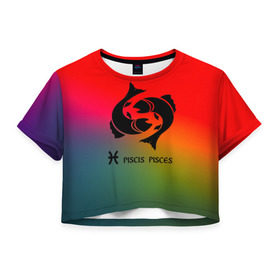 Женская футболка 3D укороченная с принтом Рыбы (Pisces) , 100% полиэстер | круглая горловина, длина футболки до линии талии, рукава с отворотами | pisces | звезды | знаки зодиака | космос | рыбы | созвездие