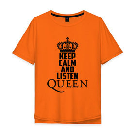 Мужская футболка хлопок Oversize с принтом Keep calm and listen Queen , 100% хлопок | свободный крой, круглый ворот, “спинка” длиннее передней части | paul rodgers | queen | quen | брайан мэй | глэм | группа | джон дикон | квин | королева | куин | меркури | меркьюри | мэркури | поп | роджер тейлор | рок | фредди | фреди | хард | хардрок