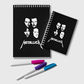 Блокнот с принтом Metallica , 100% бумага | 48 листов, плотность листов — 60 г/м2, плотность картонной обложки — 250 г/м2. Листы скреплены удобной пружинной спиралью. Цвет линий — светло-серый
 | Тематика изображения на принте: american | band | cliff burton | dave mustaine | hard | james hatfield | jason newsted | kirk hammett | lars ulrich | metal | metallica | robert trujillo | rock | ron mcgowney | thrash | американская | джеймс хэтфилд | ларс ул | метал группа | трэш метал 