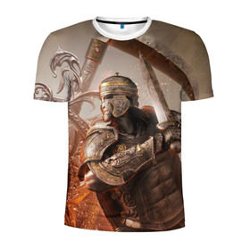 Мужская футболка 3D спортивная с принтом For Honor , 100% полиэстер с улучшенными характеристиками | приталенный силуэт, круглая горловина, широкие плечи, сужается к линии бедра | воин | меч | оружия | солдат | шлем