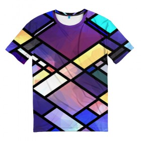 Мужская футболка 3D с принтом Линии и стекло , 100% полиэфир | прямой крой, круглый вырез горловины, длина до линии бедер | abstraction | geometry | абстракция | геометрия | грань | краски | кубик | кубики | линии | мозаика | разноцветные | ребро | текстура | тени | узор