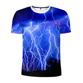 Мужская футболка 3D спортивная с принтом Молнии , 100% полиэстер с улучшенными характеристиками | приталенный силуэт, круглая горловина, широкие плечи, сужается к линии бедра | гроза | молнии | ночь | пейзаж