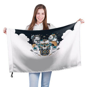 Флаг 3D с принтом SKULL JAPAN , 100% полиэстер | плотность ткани — 95 г/м2, размер — 67 х 109 см. Принт наносится с одной стороны | arrow | skull | белый | девушка | линии | маски.кот | модные | небо | облако | синий | скелет | стимпанк | стрелы | череп | яркие