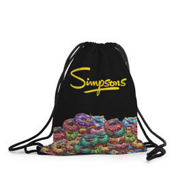 Рюкзак-мешок 3D с принтом SIMPSONS , 100% полиэстер | плотность ткани — 200 г/м2, размер — 35 х 45 см; лямки — толстые шнурки, застежка на шнуровке, без карманов и подкладки | simpsons | еда | пончики | симпсоны
