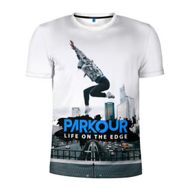 Мужская футболка 3D спортивная с принтом parkour , 100% полиэстер с улучшенными характеристиками | приталенный силуэт, круглая горловина, широкие плечи, сужается к линии бедра | extreme | jumping | parkour | speed | urban | опасность | паркур | прыжки | риск | скорость | экстрим