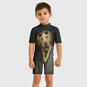 Детский купальный костюм 3D с принтом Mr Peanutbutter , Полиэстер 85%, Спандекс 15% | застежка на молнии на спине | bojack horseman | mr peanutbutter | конь боджек | лошадь боджек | мистер подхвост