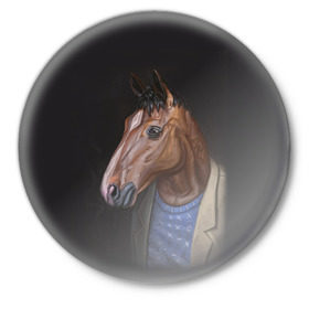 Значок с принтом BoJack ,  металл | круглая форма, металлическая застежка в виде булавки | bojack horseman | конь боджек | лошадь боджек