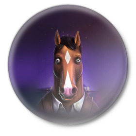 Значок с принтом BoJack ,  металл | круглая форма, металлическая застежка в виде булавки | Тематика изображения на принте: bojack horseman | конь боджек | лошадь боджек