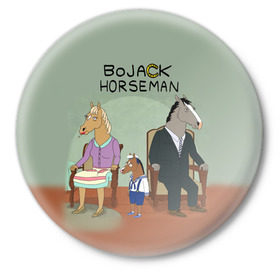 Значок с принтом BoJack ,  металл | круглая форма, металлическая застежка в виде булавки | bojack horseman | конь боджек | лошадь боджек