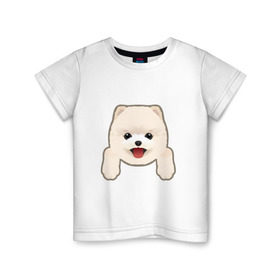 Детская футболка хлопок с принтом Немецкий шпиц щеночек , 100% хлопок | круглый вырез горловины, полуприлегающий силуэт, длина до линии бедер | 