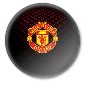 Значок с принтом F.C.M.U 2018 Line ,  металл | круглая форма, металлическая застежка в виде булавки | fc | manchester united | манчестер юнайтед | спорт | спортивные | фк | футбол | футбольный клуб