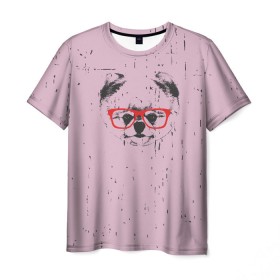 Мужская футболка 3D с принтом Немецкий шпиц в очках , 100% полиэфир | прямой крой, круглый вырез горловины, длина до линии бедер | домашние животные | пес | собака