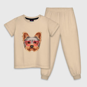 Детская пижама хлопок с принтом Йоркширский терьер в очках сердечках , 100% хлопок |  брюки и футболка прямого кроя, без карманов, на брюках мягкая резинка на поясе и по низу штанин
 | домашние животные | пес | собака | терьер