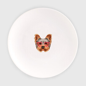 Тарелка с принтом Йоркширский терьер  в очках сердечках , фарфор | диаметр - 210 мм
диаметр для нанесения принта - 120 мм | домашние животные | пес | собака | терьер
