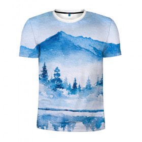 Мужская футболка 3D спортивная с принтом Зимний пейзаж , 100% полиэстер с улучшенными характеристиками | приталенный силуэт, круглая горловина, широкие плечи, сужается к линии бедра | арт | елки | зима | картина | краски | лес | пейзаж | природа