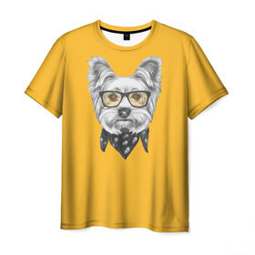 Мужская футболка 3D с принтом Йоркширский терьер_в очках , 100% полиэфир | прямой крой, круглый вырез горловины, длина до линии бедер | домашние животные | пес | собака | терьер