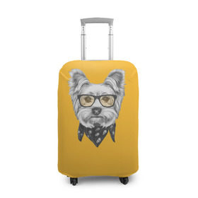 Чехол для чемодана 3D с принтом Йоркширский терьер_в очках , 86% полиэфир, 14% спандекс | двустороннее нанесение принта, прорези для ручек и колес | домашние животные | пес | собака | терьер