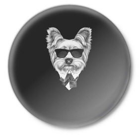 Значок с принтом Йоркширский терьер_13 ,  металл | круглая форма, металлическая застежка в виде булавки | Тематика изображения на принте: домашние животные | пес | собака | терьер