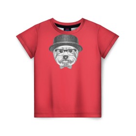Детская футболка 3D с принтом Йоркширский терьер в шляпе , 100% гипоаллергенный полиэфир | прямой крой, круглый вырез горловины, длина до линии бедер, чуть спущенное плечо, ткань немного тянется | домашние животные | пес | собака | терьер