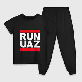 Детская пижама хлопок с принтом Run UAZ , 100% хлопок |  брюки и футболка прямого кроя, без карманов, на брюках мягкая резинка на поясе и по низу штанин
 | battlegrounds | player | playerunknowns | pubg | uaz | unknown | згип | ран | уаз