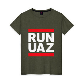 Женская футболка хлопок с принтом Run UAZ , 100% хлопок | прямой крой, круглый вырез горловины, длина до линии бедер, слегка спущенное плечо | battlegrounds | player | playerunknowns | pubg | uaz | unknown | згип | ран | уаз