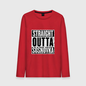 Мужской лонгслив хлопок с принтом Straight outta Sosnovka , 100% хлопок |  | Тематика изображения на принте: battlegrounds | player | playerunknowns | pubg | unknown | згип | сосновка