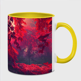 Кружка 3D с принтом Мрачный лес , керамика | ёмкость 330 мл | вечер | времена | время | года | дерево | деревья | живой | закат | красный | куст | кусты | лес | листья | мир | осень | природа | фауна | флора | черный