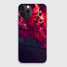 Чехол для iPhone 12 Pro с принтом Мрачный лес , силикон | область печати: задняя сторона чехла, без боковых панелей | вечер | времена | время | года | дерево | деревья | живой | закат | красный | куст | кусты | лес | листья | мир | осень | природа | фауна | флора | черный