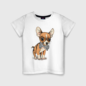 Детская футболка хлопок с принтом Чихуахуа с бабочкой , 100% хлопок | круглый вырез горловины, полуприлегающий силуэт, длина до линии бедер | домашние животные | пес | песик | собака | собачка | чихуахуа