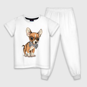 Детская пижама хлопок с принтом Чихуахуа с бабочкой , 100% хлопок |  брюки и футболка прямого кроя, без карманов, на брюках мягкая резинка на поясе и по низу штанин
 | домашние животные | пес | песик | собака | собачка | чихуахуа