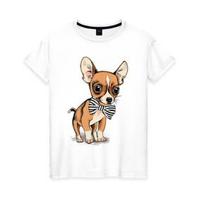 Женская футболка хлопок с принтом Чихуахуа с бабочкой , 100% хлопок | прямой крой, круглый вырез горловины, длина до линии бедер, слегка спущенное плечо | домашние животные | пес | песик | собака | собачка | чихуахуа