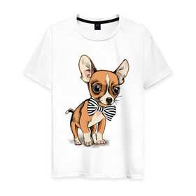 Мужская футболка хлопок с принтом Чихуахуа с бабочкой , 100% хлопок | прямой крой, круглый вырез горловины, длина до линии бедер, слегка спущенное плечо. | Тематика изображения на принте: домашние животные | пес | песик | собака | собачка | чихуахуа
