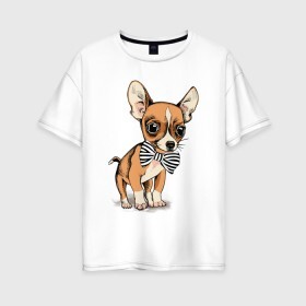 Женская футболка хлопок Oversize с принтом Чихуахуа с бабочкой , 100% хлопок | свободный крой, круглый ворот, спущенный рукав, длина до линии бедер
 | домашние животные | пес | песик | собака | собачка | чихуахуа