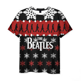 Мужская футболка 3D с принтом Праздничный The Beatles , 100% полиэфир | прямой крой, круглый вырез горловины, длина до линии бедер | Тематика изображения на принте: beatles | the beatles | бител | битлз | битлс | битлы | группа | джон леннон | джордж харрисон | жуки | знак | красный | ливерпульская четвёрка | мерсибит | надпись | новогодний | новый год | пол маккартни | поп
