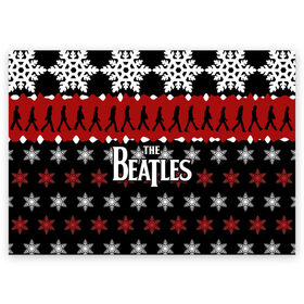 Поздравительная открытка с принтом Праздничный The Beatles , 100% бумага | плотность бумаги 280 г/м2, матовая, на обратной стороне линовка и место для марки
 | beatles | the beatles | бител | битлз | битлс | битлы | группа | джон леннон | джордж харрисон | жуки | знак | красный | ливерпульская четвёрка | мерсибит | надпись | новогодний | новый год | пол маккартни | поп