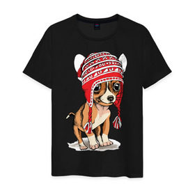 Мужская футболка хлопок с принтом Чихуахуа в шапочке , 100% хлопок | прямой крой, круглый вырез горловины, длина до линии бедер, слегка спущенное плечо. | домашние животные | пес | песик | собака | собачка | чихуахуа